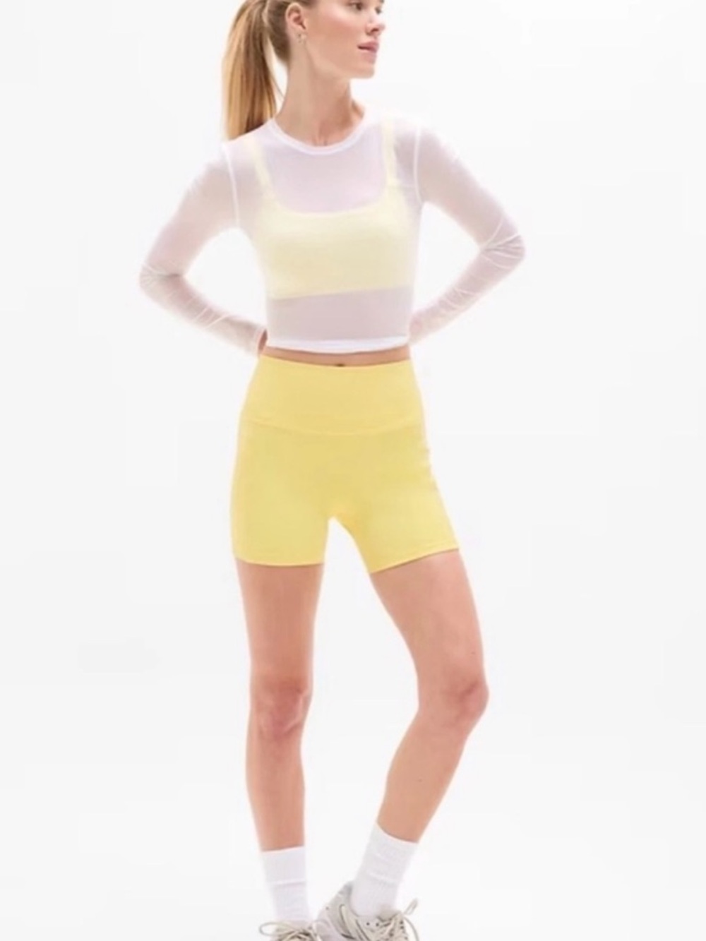 NWT Athleta Yellow Salutation Stash 5” Biker Shorts